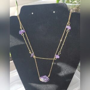 Two-Piece Stainless Steel Necklace Set with Amethyst Stones